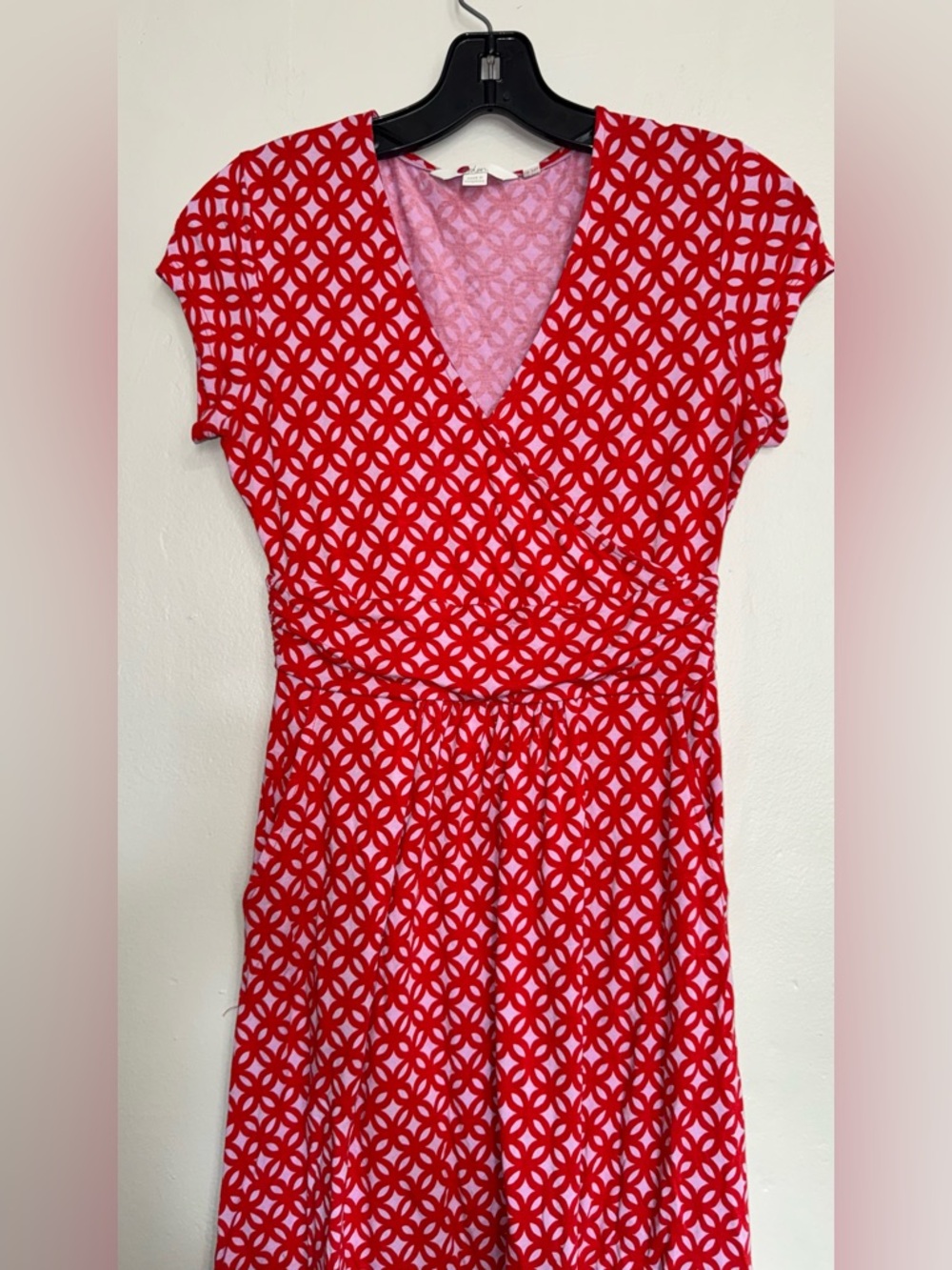Boden Jersey Wrap Top Dress Dark Coral Red Knee LengthGeometric Mini Dress Sz 4 - Picture 3 of 12
